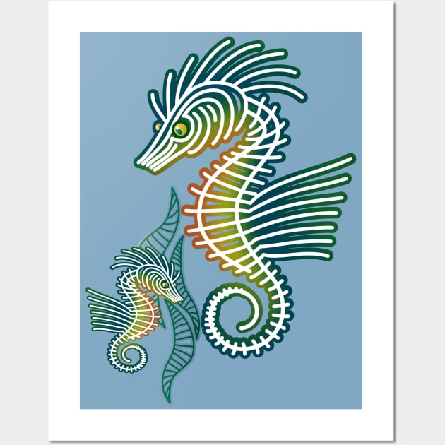 Stylized Graphic Seahorses Wall Art by XtremePacific